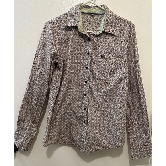 Cinch Western Button Up Medallion Geometric Long Sleeve Shirt Womens L Green - Picture 1 of 5